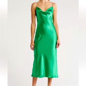 TASH AND SOPHIE Crystal Strap Cowl Neck Satin Dress
Size: X-Small Color: Green